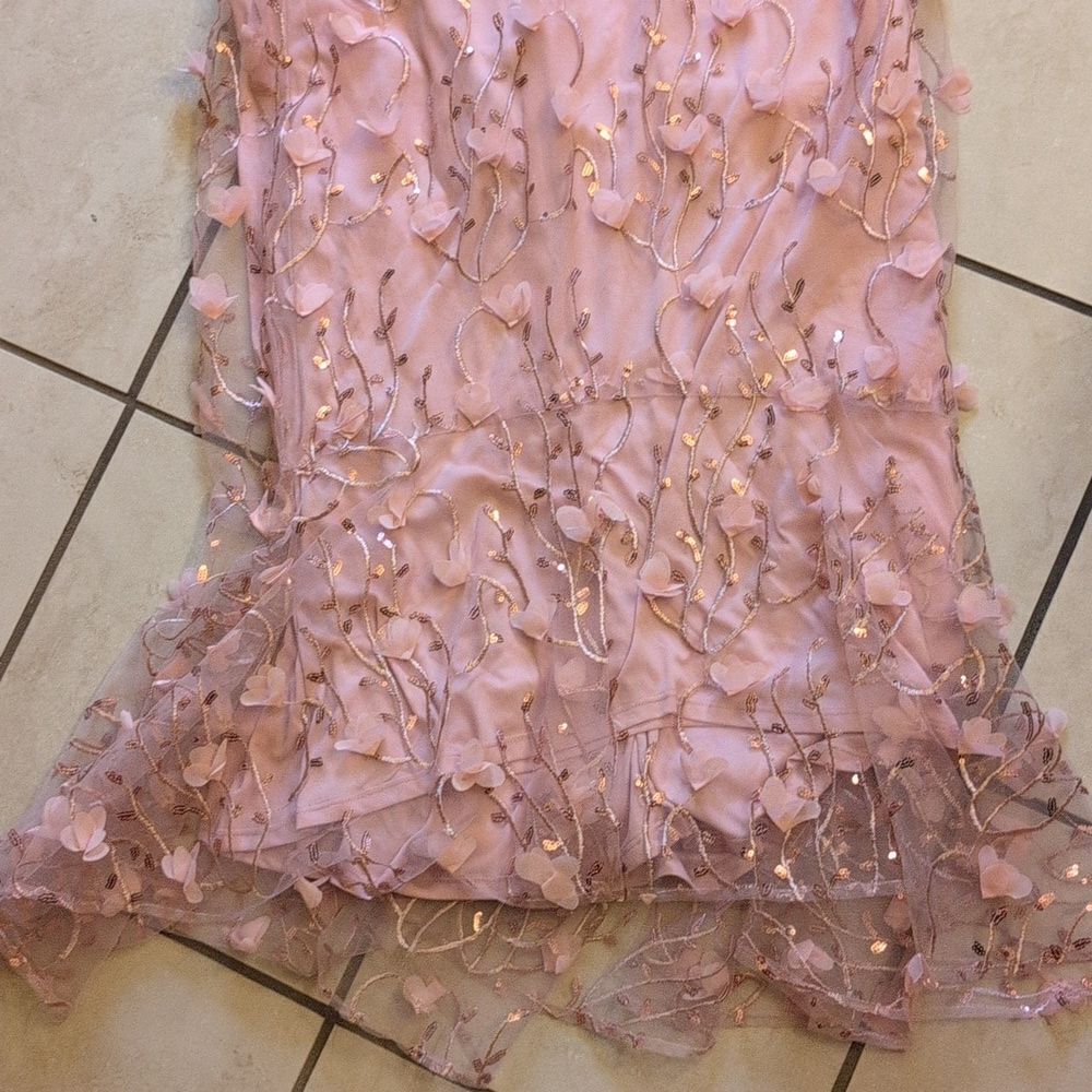 NWT Dessy Collection 3D Embroidery Floral Mermaid Gown Light Pink Tulle 14 - Picture 3 of 12